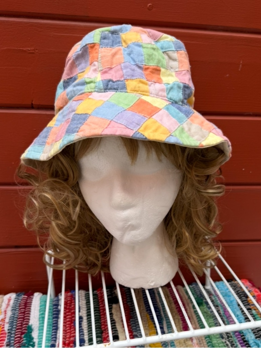 Vintage pastel Colorful patchwork reversible cotton spring summer hat